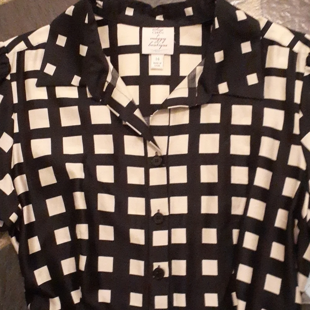 Suzi Chin Black & White Check Fit & Flare Dress SIZE 14 – Belted Shirt Dress NWT - Picture 2 of 7